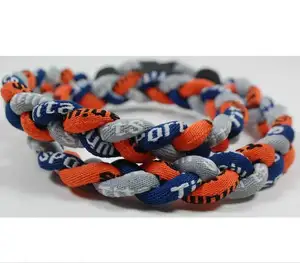 批发编织灰色橙色深蓝色项链运动钛编织绳棒球运动3绳项链
