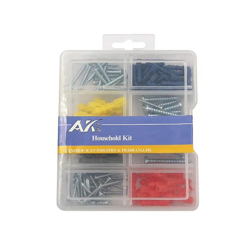 top sales 8 compartment pp box 104pcs pack screws & anchors kit including self tapping screws,plastic anchors