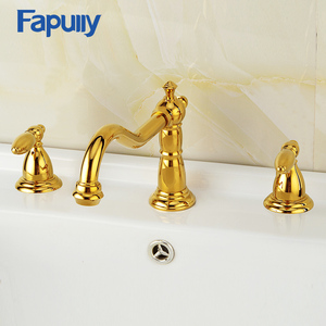 Fapully nuevo latón cromado mezclador de baño grifos baño de oro <span class=keywords><strong>tres</strong></span> agujeros <span class=keywords><strong>lavabo</strong></span> <span class=keywords><strong>grifo</strong></span> - Product Image 1