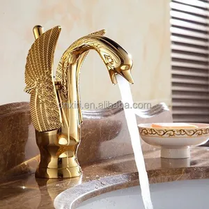 Messing Luxuriöse verzierte Gold Wasserhahn Schwan Wasserhahn Mischer Graven Swan Design Waschbecken Becken Wasserhahn G1081