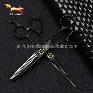 F2ZBLACK-60 titanium black color hair cutting and thinning scissors set with bearing screw 9cr13 salon scissors in stock