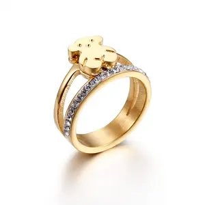 Top Quality Gold Plated Stainless Steel Wedding Bridal Cubic Zirconia Diamond Band Rings