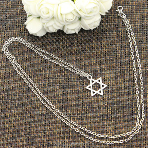 Colgante de plata tibetana con forma de estrella de <span class=keywords><strong>david</strong></span> shield, Gargantilla hexagonal, collar largo corto DIY, joyería hecha a mano