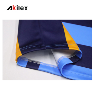 Vente en gros de polos de <span class=keywords><strong>rugby</strong></span> à rayures vierges classiques bleu marine à sublimation manches courtes - Product Image 3