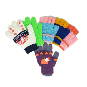 Gants d'hiver pour femmes et enfants, couleur unie, vert néon, fil acrylique tricoté, chaud, extensible, laine magique, mitaines - Product Image 1