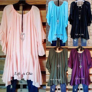 Dames Boho Soul Swing Ruche T Shirts Summer Fashion Tees Korte Mouwen Ronde Hals Onregelmatige Zoom Tuniek Tops - Product Image 2