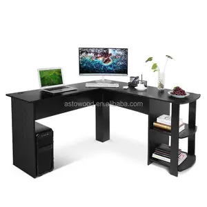 L夏普木角电脑桌，带储物架新设计