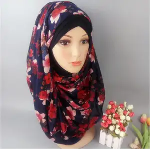 ZP new arrival elastic cotton jersey floral printed muslim hijab scarf