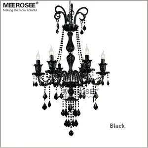 MEEROSEE Transparent/Black/Red Crystal Chandelier Lamp Stair Hanging Light Fixture Home Decorative Lighting MD8644-L6