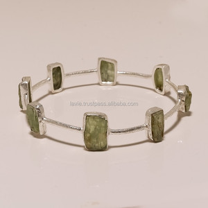 กำไลพลอย kyanite สีเขียวธรรมชาติสีเงิน925ทำด้วยมือ925เงินอัญมณีผู้ส่งออกเครื่องประดับที่ดี - Product Image 1