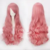Fashion Women Anime Long Curly Wavy Synthetic Hair Party Cosplay Full Wig Pink CH1213
