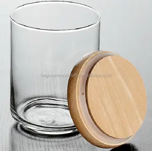 ร้อนขายขวดแก้วไม้ฝาไม้ฝาสำหรับโถเทียนแก้วผู้ถือ