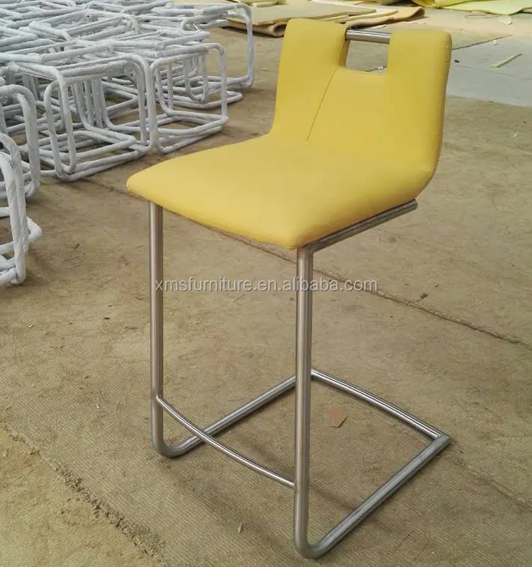 Bar Chair with Stainless Steel Brushing 4 Legs Yellow PU Leather Bar Stools
