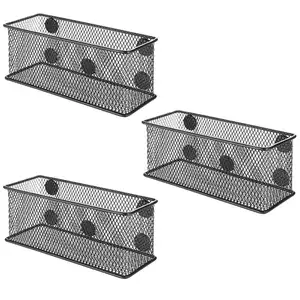 Organizzatore di penne magnetiche di 3 cestini portaoggetti magnetici in rete metallica nera per ufficio