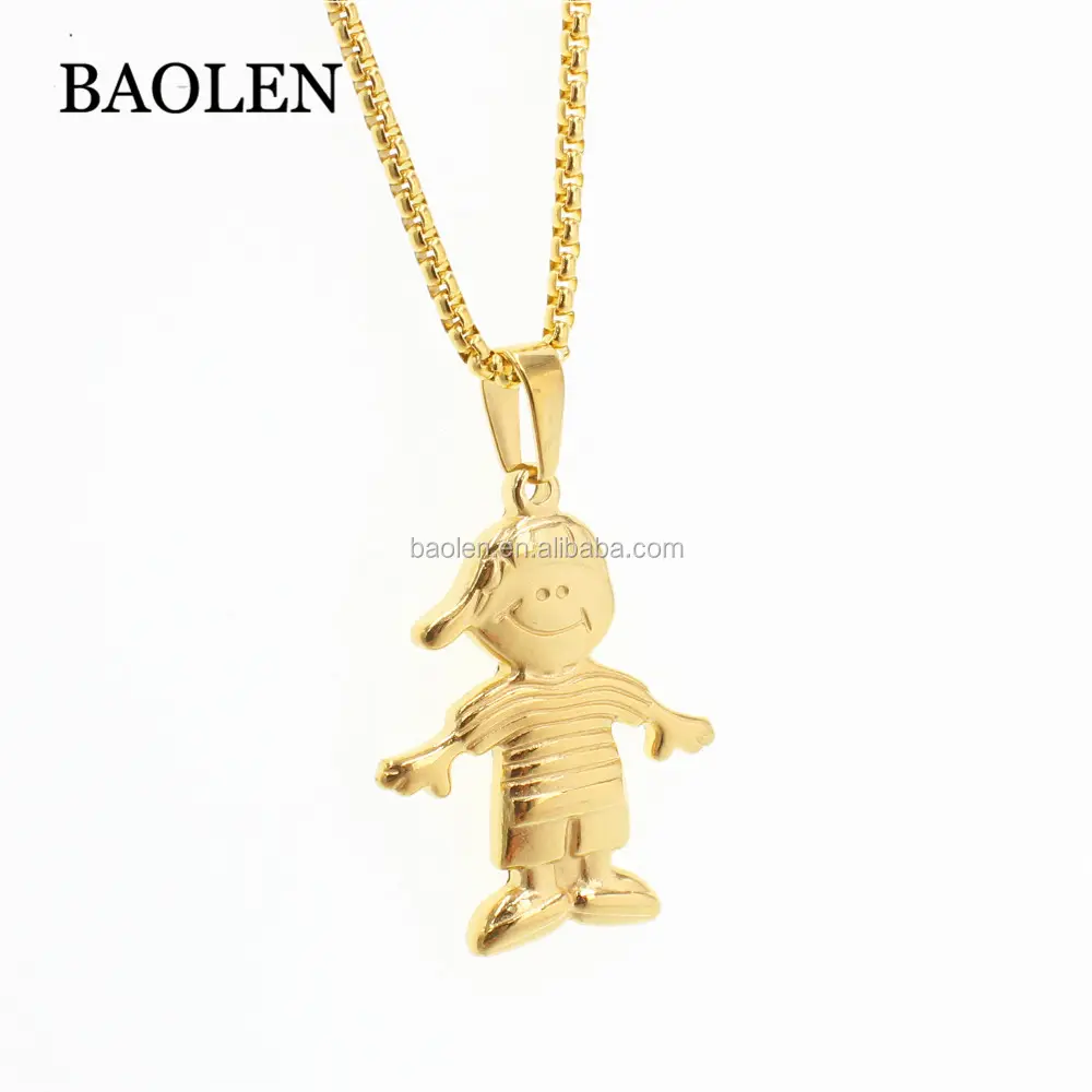 Fabric Stainless Steel Gold Plated Little Girl Boy Kids Children Charm Pendant Necklace Hot Sale USA Puerto Rico