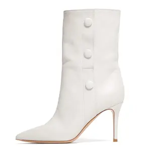 Bottines élégantes à bout pointu pour femme, talons hauts, tenue de soirée mi-mollet, courtes et blanches, grande taille, collection automne-hiver 2018