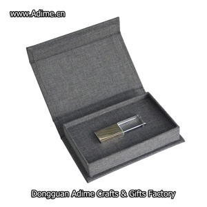 3,0 8GB 16GB cuero de lino terciopelo personalizado USB stick flash drive embalaje caja de regalo con logotipo de sello de aluminio - Product Image 2