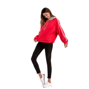 Amazon Venta otoño <span class=keywords><strong>rayas</strong></span> empalmado Oversiezd <span class=keywords><strong>Jersey</strong></span> manga larga Mujer suave sudaderas con capucha y sudaderas con capucha - Product Image 5