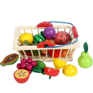 공장 판매 목조 자기 과일 야채 주방 완구 Predtend 놀이 나무 라운드 바구니