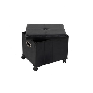 Bailey Leather Poof Ottoman Folding <strong>Stool</strong> <strong>with</strong> <strong>Wheels</strong> - Product Image 6