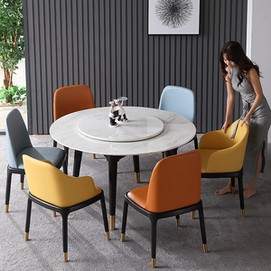 Home Furniture <strong>Marble</strong> <strong>Round</strong> <strong>Dining</strong> <strong>Table</strong> <strong>Set</strong> Features Soft PU Mattress <strong>4</strong> Chairs or 6 Chairs Solid Wood Frame - Product Image 4