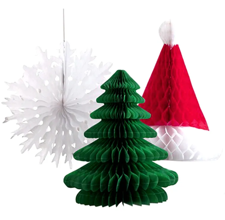 Christmas Decoration Tree /Hat/Snowflake/ Bell Shape Paper Craft Honeycomb Ball Designs