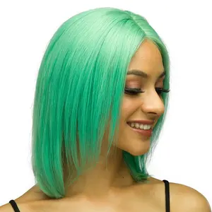 Koreanische transparente Farbe Lace Front Green Perücke, 8 10 Zoll Bob Perücken Sunny Green Echthaar Perücken mit Gummiband