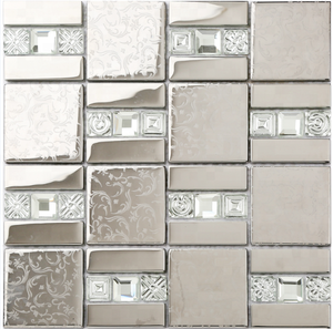 Thép Không Gỉ Gạch Mosaic Kết Hợp Thủy Tinh 3D Kim Loại Gạch Mosaic — ảnh 1