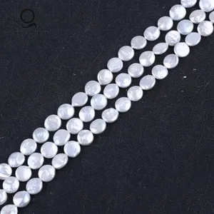 Perle blanche en forme de pièces de monnaie de grande taille 9-10mm, perle d'eau douce naturelle, ample, en vrac, 1 pièce