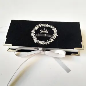 Luxury Velvet Texture Black Art Paper Custom Eyelash Box False Eyelashes Box with Magnetic Closure and Silver Foil Logo