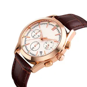 Новый дизайн стиль белые мужские кварцевые часы натуральная и искусственная кожа группа 3 циферблаты отображение даты простые часы для повседневного ношения