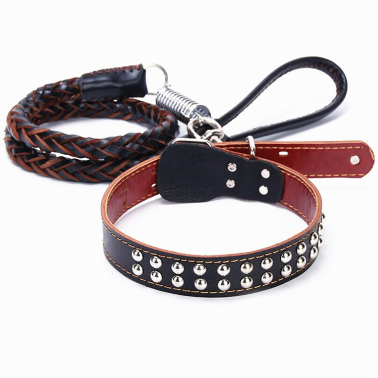 Réglable Doux Rivet En Cuir Tressé de Conception de Laisse Et Collier De Chien De Luxe Ensemble Collier Et Laisse Pour Chien