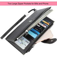 Dompet Wanita Kulit Asli Anti RFID Lipat Dua, Tempat Kartu Kredit Multi Slot dengan Lapisan Nilon, Panjang Pendek, Penutup Kancing