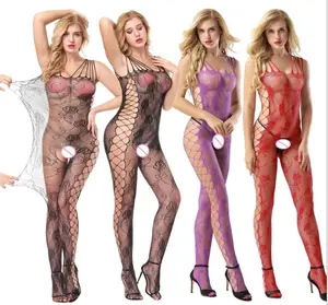 Sexy fishnet crotchless bodystocking tuta lingerie donne collant