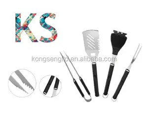 4 Buah Alat Panggang Bbq, Set Garpu Daging/Sikat/Spatula/Penjepit