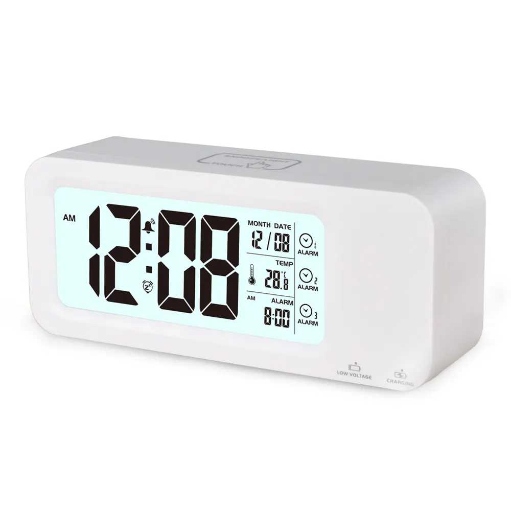 IMSH LED16201 Jam Alarm Digital, Meja Samping Tempat Tidur Lampu LED, Tampilan Besar Persegi LED Jam Alarm Digital