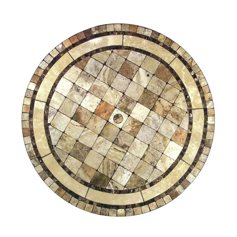 Tabela de pedra de travertine antiguidade, comprimido em mármore, mosaico redondo