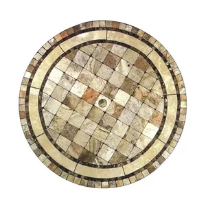 Antik Batu Travertine Meja Marmer Bulat Mosaik Table Top