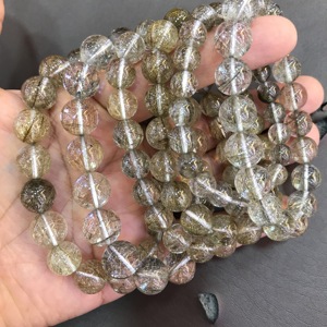 10mm Round Natural <strong>Silver</strong> Rutilated Quartz <strong>Stretch</strong> <strong>Bracelet</strong> - Product Image 2