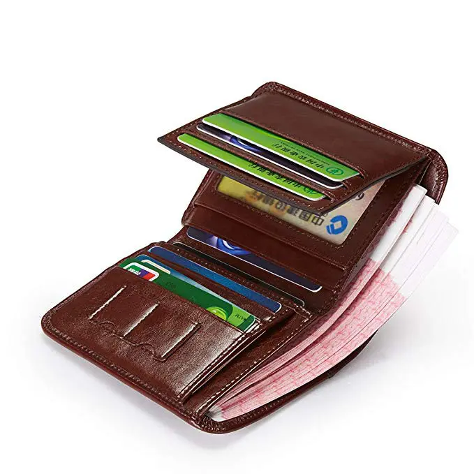 Men's Genuine Leather Pocket Wallet Vertical Card Holder Bifold Purse for Men