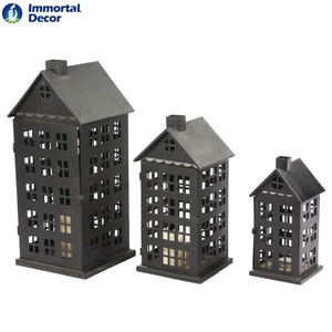 हाउस धातु लालटेन काले रंग के सेट 3 pcs - Product Image 1