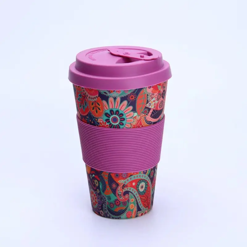 Odellware eco friendly organic best reusable recycled take away bamboo fiber coffee cup mug deckel with lid and sleeve sale