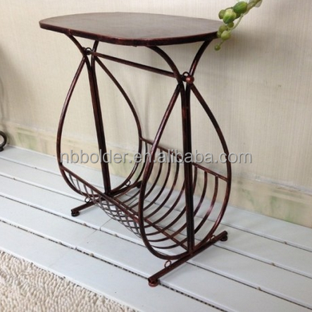 Design de mode multi-fonctionnelle métal magazine café café thé table avec noir accueil fer plateau stand