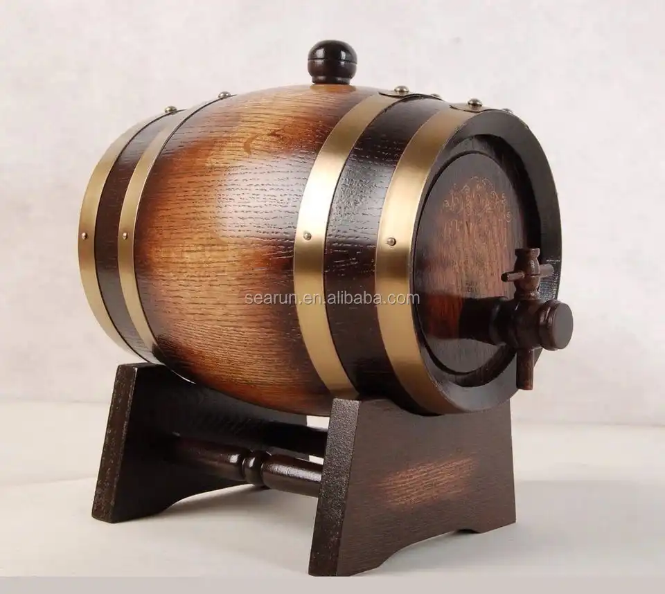 Boîtes de rangement de boissons style bois, en teck, tonneau à vin en bois utilisé, Mini baril de whisky vide avec support