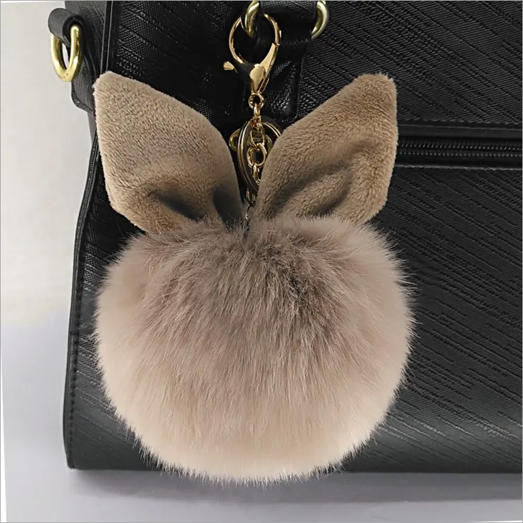 Yonggze — porte-clé en71 en fourrure de lapin, accessoire mignon, cadeau, vente en gros, pom poms, boule de poils, oreilles