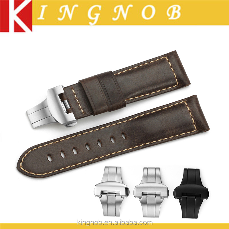 24mm Déploiement Fermoir Brun Foncé Rétro Cuir Véritable Bracelet De Montre