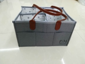 Portátil fácil limpieza bebé pañal carrito colgante tela sentía bolsa de <span class=keywords><strong>pañales</strong></span> organizador con correa de cuero - Product Image 4
