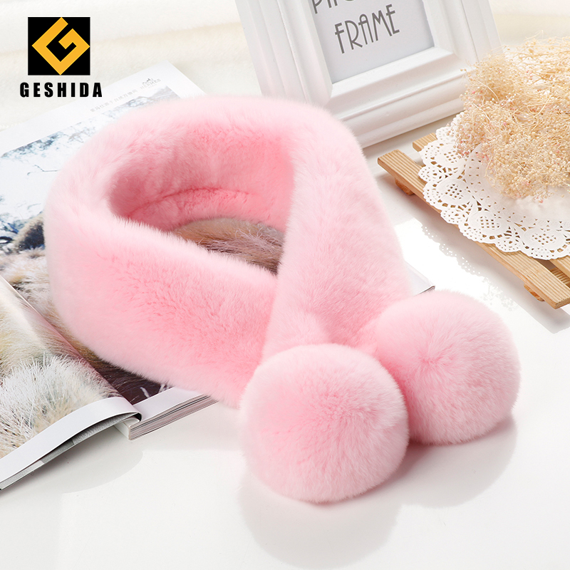 Подлинный трикотажный женские длинные шорты с помпонами из меха кролика Рекс шарф-воротник