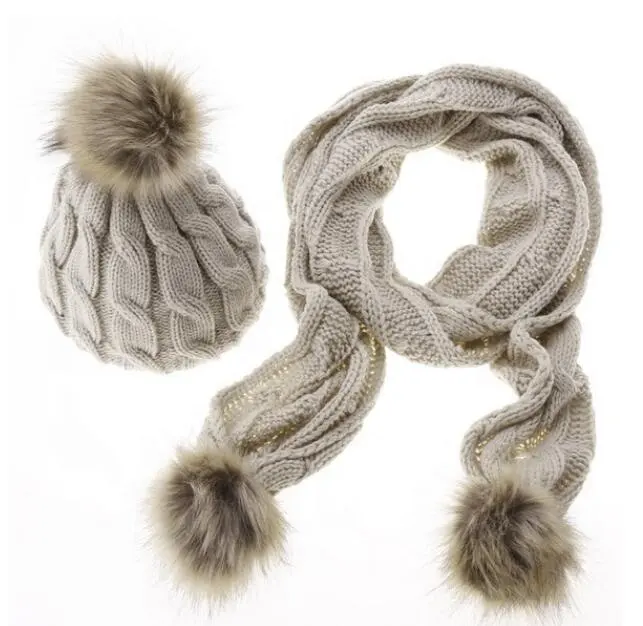 Haute Qualité câble tricot écharpe chapeau Filles 2 Pièces Tricoté femmes hiver chapeau et écharpe ensemble