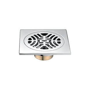 Modern Bathroom Shower Floor Drain With Chrome Plated Washer Waste Drain Square Grate